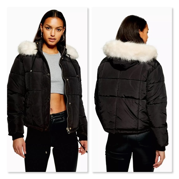 navy faux fur quilted puffer jacket